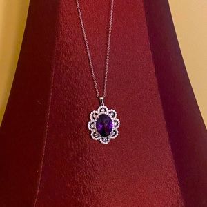 NWOT AFRICAN AMETHYST W WHITE ZIRCON NECKLACE